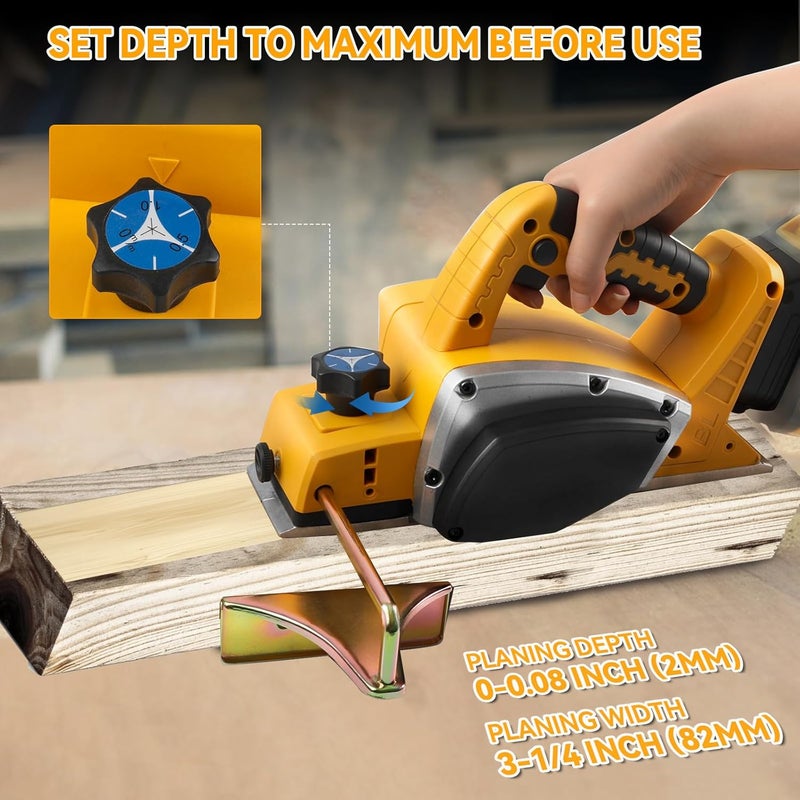 dcvbny Cordless Hand Planer for DEWALT 20V Battery (Tool Only), 3-1/4" 15,000 RPM Brushless Wood Planer,Portable Electric Power Tool for Woodworking, Carpentry & DIY Projects - Image 4